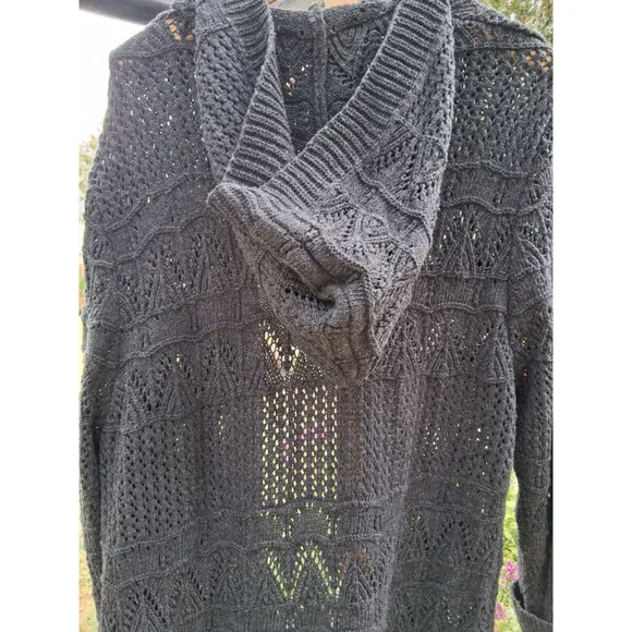 POL Charcoal Open Knit Hooded Cardigan Sweater Sz.M - Picture 6 of 8